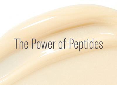 Cream-based product texture with text that reads 'The Power of Peptides'